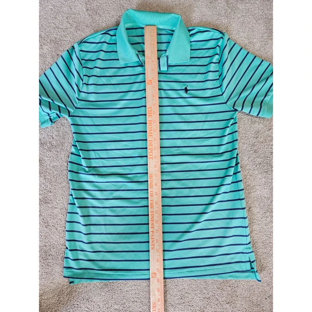 Polo Ralph Lauren Performance Polo Mens XL Teal Green Navy Blue Striped Golf